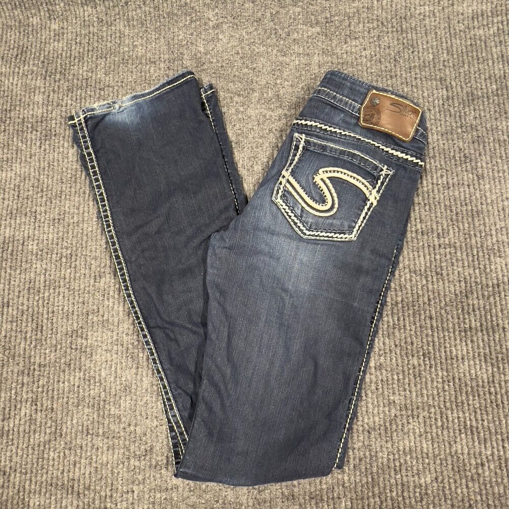 Silver Jeans Frances Women‎ 25x33 (Actual 28x33) Blue Denim Pants Distressed